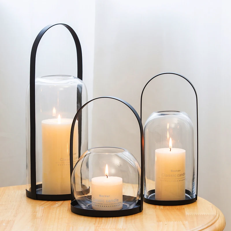 

Wrought Iron Portable Glass Candle Holder Decoration Home Romantic Candle Light Dinner Props Creative Bar Aroma Diffuser Cover