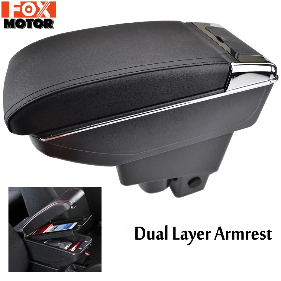 

Car Dual Layer Storage Box Center Console Leather Armrest Cup Holder For Honda Fit Jazz 2002-2008 Hatchback 2003 2004 2005 2006