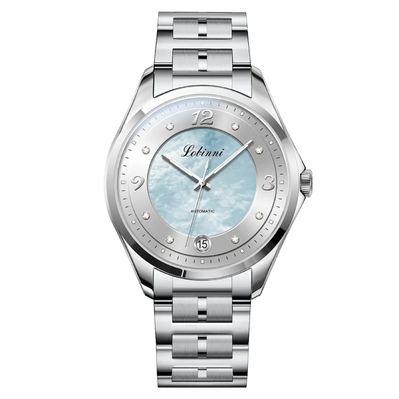 LOBINNI Luxury Mechanical นาฬิกาข้อมือผู้หญิง High-End Seagull Movement นาฬิกาผู้หญิงที่ไม่ซ้ํากันสีเขียว Dial นาฬิกาวันที่