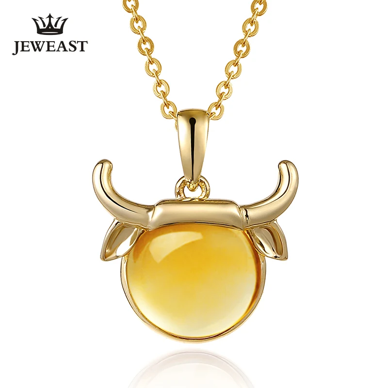 ENZOZB Taurus Natural topaz 9K Pure Gold Pendant Real AU 750 Solid Gold  Upscale Trendy Classic Fine Jewelry Hot Sell New 2023