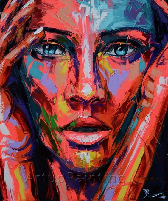 

Canvas portrait Face painting palette knife hand painted oil painting Wall art Pictures for living room home decorative