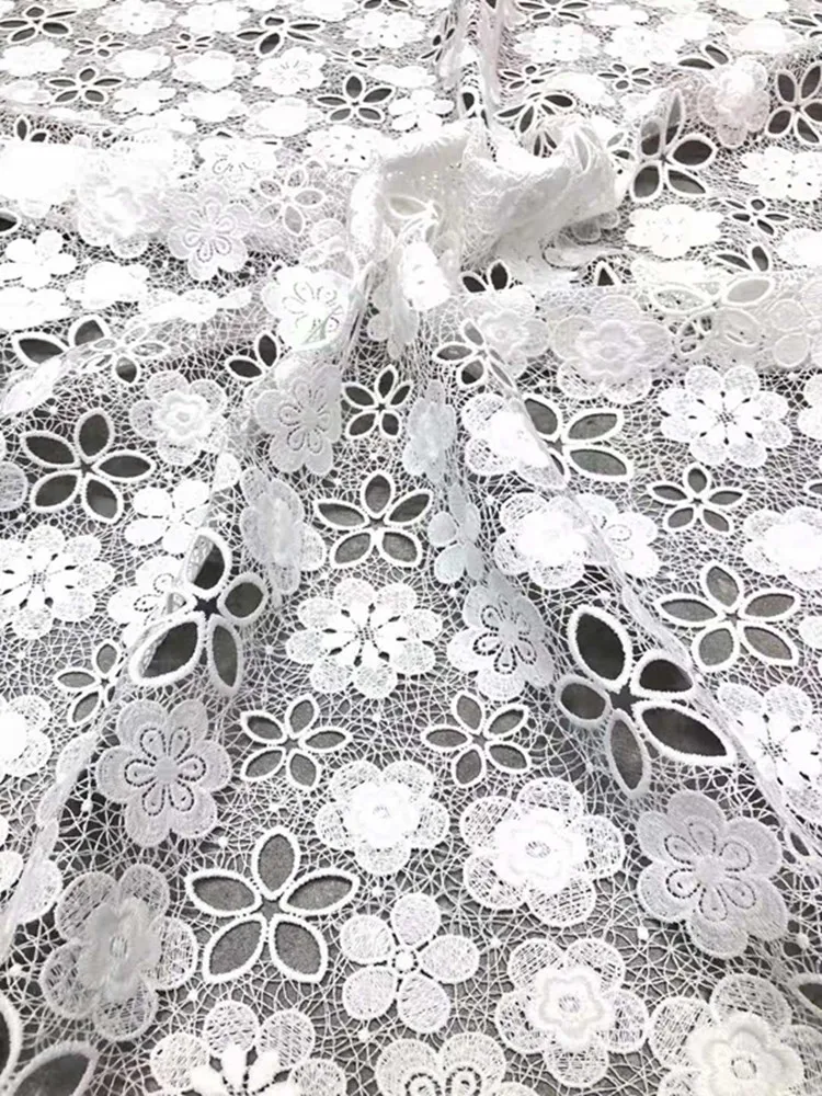 White Water-Soluble Embroidered African Lace Soft French Mesh Nigerian Lace Fabric for DIY Party Dresses Women Dresses