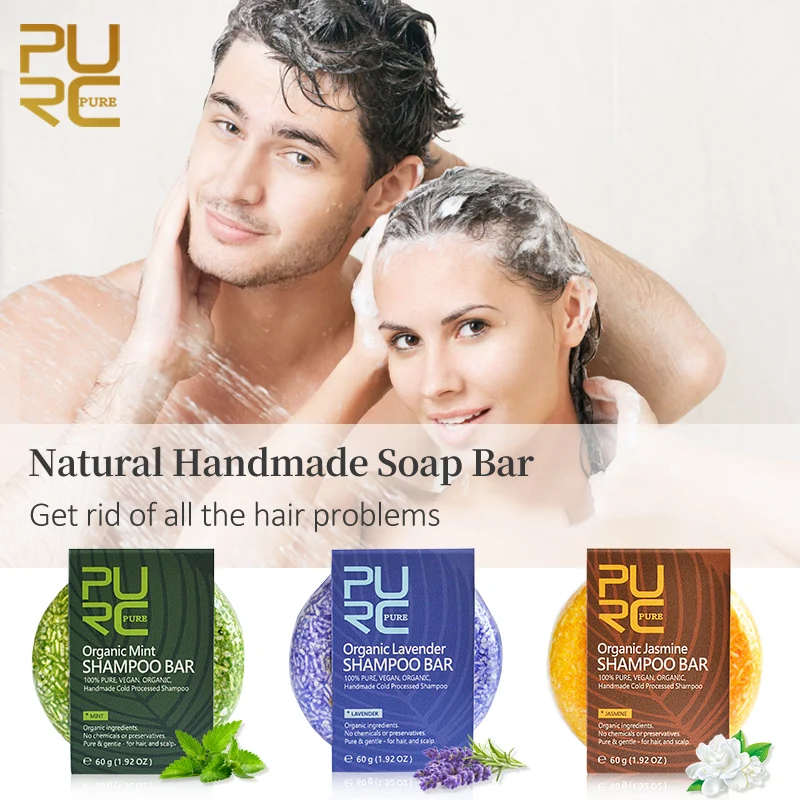 

3PCS Hair Cleaning Soap Bar Organic Mint-Lavender-Jasmine Moisturizing Dandruff Off Shampoo Oil-control Fresh Hair Care