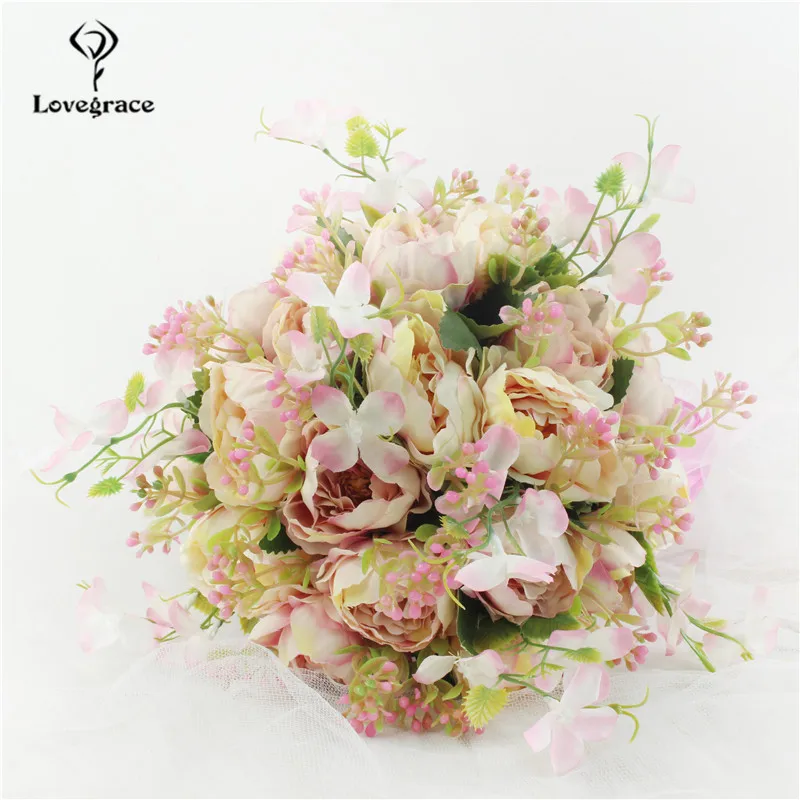 Wedding Bridal Bouquet Peony Flowers Bridesmaid Accessories Bride's Bouquet Silk Roses Artificial Party Home Marriage Decoration