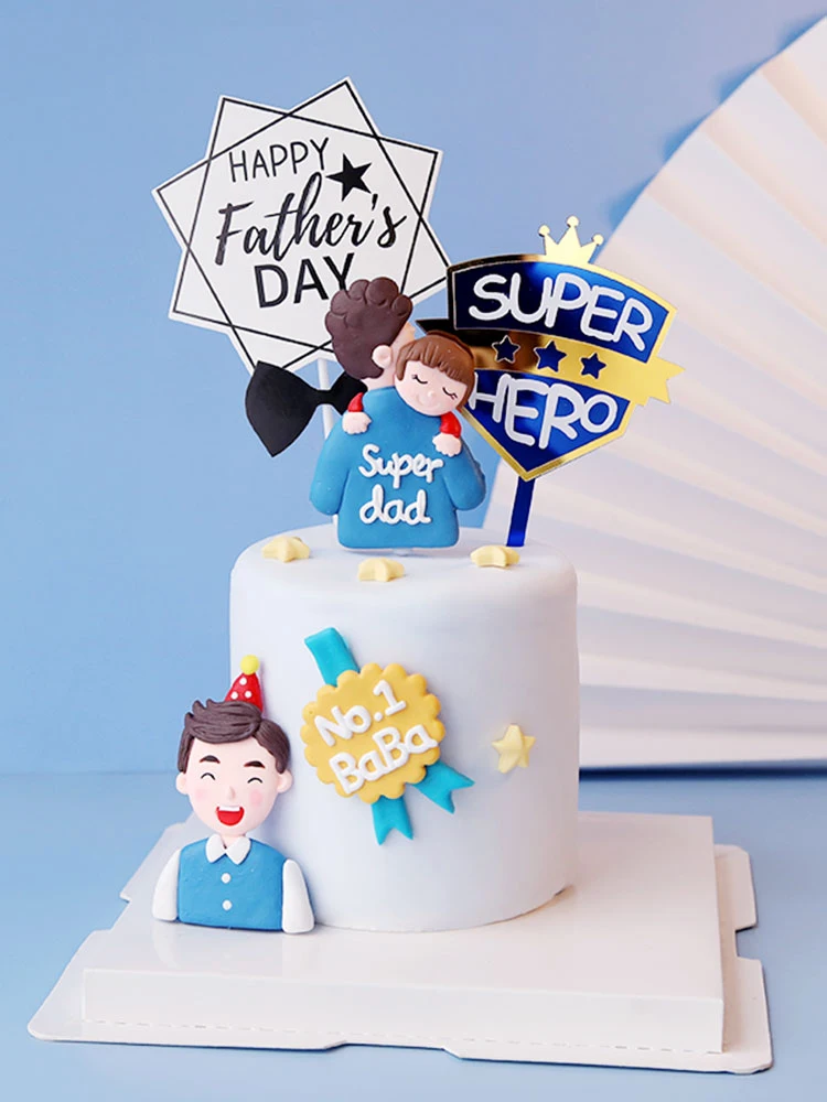 Super Dad NO.1 Daddy Happy Father's Day Cake Topper for Dad's man Birthday Party Decorations Baking Supplies Love Gifts