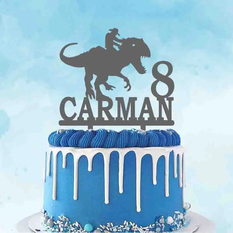 شخصية اسم العمر كاوبوي ركوب ديناصور الصور الظلية ل ديناصور موضوع حفلة عيد ميلاد كعكة الديكور توبر YC345 #1