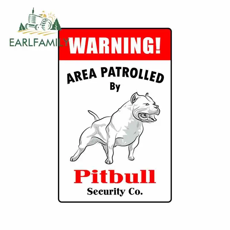 EARLFAMILY 13cm x 8.5cm Car Sticker Warning Area Patrolled By Pitbull Metal Novelty Sign Decal Animal Car Styling