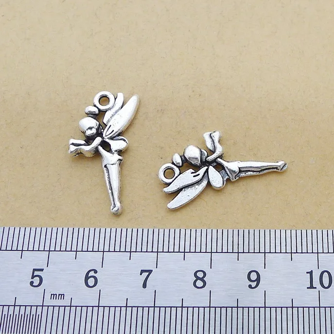 15pcs/Lot 14x25mm Little Fairy Angel Charms Antique Silver Color  Pendants for DIY Making Handmade Jewelry