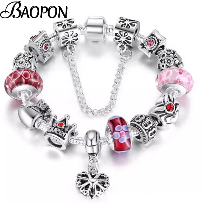 2021 New Trendy Silver Color Charm Bracelets With Flower Crystal Beads Bracelets For Women Men Wife Jewelry Gift Dorpshipping