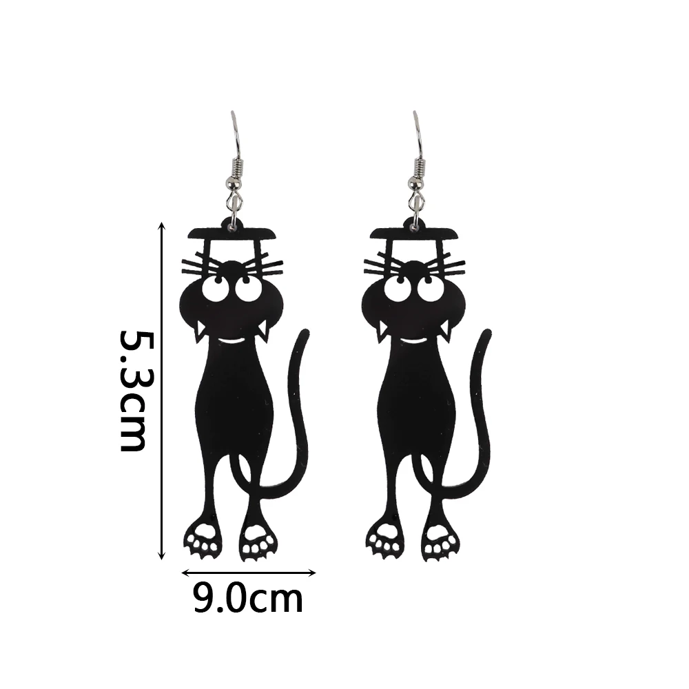 Punk Cute Acrylic Black Cat Earrings For Women Girls Asymmetrical Hollow out Long Dangle Earrings Fashion Party Jewelry Gifts