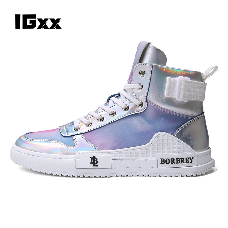 

IGxx Camouflage Punk outdoor boots colorful men's shoes bright face personality sliver shoe men's casual shoe all-match sneakers