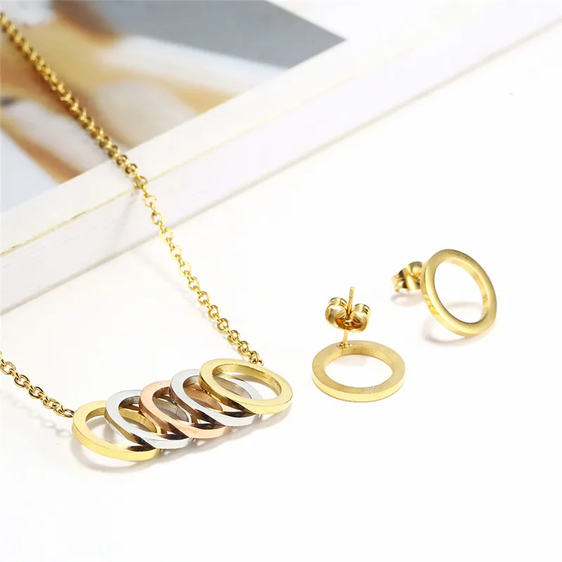 OUFEI Stainless Steel Jewelry Sets Heart Necklace Set Of Earrings For Women Jewellery Summer Accessories Woman Vogue 2019