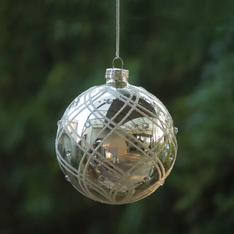 16ピース-パック直径-8センチメートル小型銀メッキガラスボールペンダント家の装飾クリスマスの日ハンギンググローブ