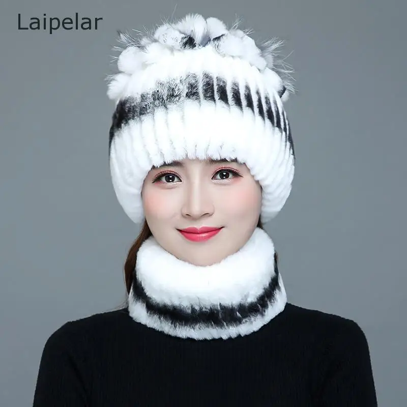 

Women's Winter Rex Rabbit Fur Hats and Bib Snoods Fashion Warm Fur Fox Fur Thickened Autumn and Winter Fur Hats