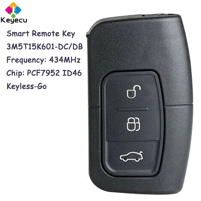 KEYECU Smart Remote Key With 433MHz ID46 Chip for Ford C-Max Focus MK7 Kuga Mondeo Galaxy Fiesta Escape Fob 3M5T15K601-DC / DB