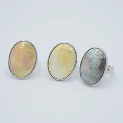 Oval Natural Abalone Shell Ring Pink White Gray Colorful Paua Shells Finger Rings Adjustable for Women Anniversary Party Jewelry