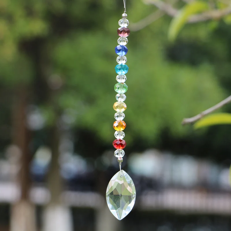 1PCS Chakra Crystal Suncatcher Pendant Rear View Mirror Car Charm Ornament Hanging Rainbow Crystal Decoration