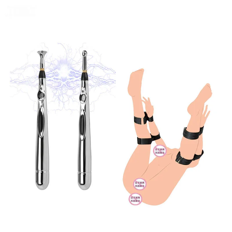 BDSM Set Electric Shock Vaginal Pen ,Hand Arm To Thigh Cuff Bondage ,Metal Labia Clip,G-Spot Clitoris Stimulator Exotic Sex Toys