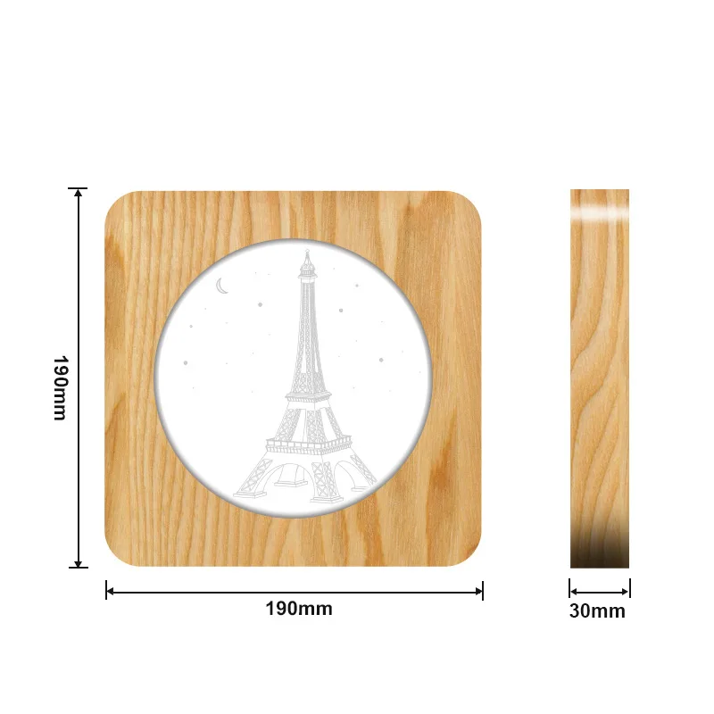 Imagem -06 - Acecorner 3d Led Astronauta Torre Eiffel Acrílico de Madeira Usb Noite Lâmpada Mesa Luz Escultura Lâmpada para Quarto das Crianças Decorar