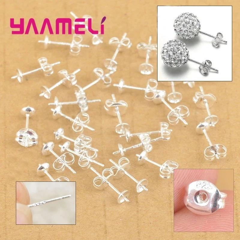 High Quality 100PCS /Lot 925 Sterling Silver DIY Jewelry Findings Ear Pin Pairs Stud Earrings With 925 BACK STOPPERS