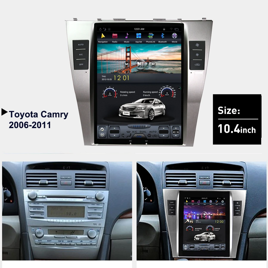 

For Toyota Camry 2010 2011 10.4Inch Tesla Carplay Radio Head Unit 2 Din Car Bluetooth Android 9 GPS Navigation Multimedia Player