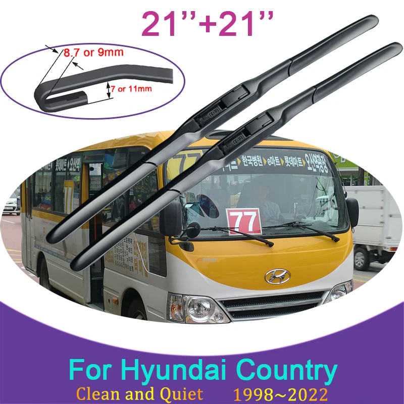 for Hyundai Country 1998 1999 2000~2022 Frameless Durable Rubber Wiper Snow Scraping Front Windshield Brushes Car Accessories