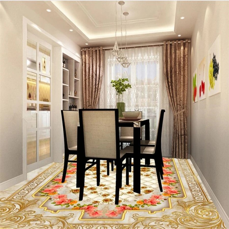 Custom floor 3d European marble tile mosaic relief flooring tile stickers fire burning three-dimensional bathroom papel de pared