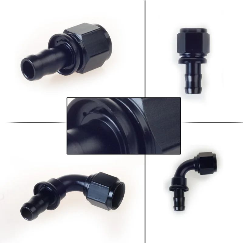 اكسسوارات السيارات الأسود الألومنيوم AN8 النفط الوقود المناسب النفط الوقود دفع على خرطوم 0 90 45 180 درجة المطاط أنبوب خرطوم النهاية