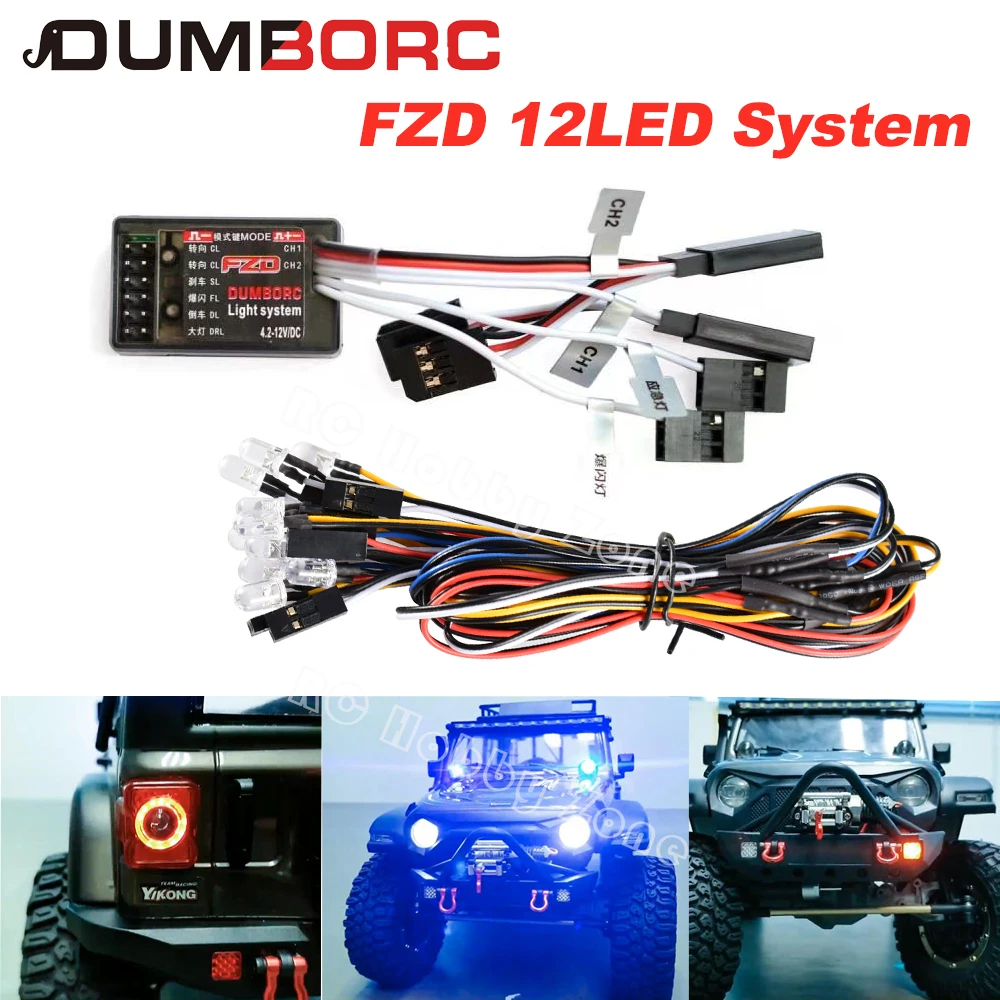 

DumboRC 12 LED rc car light System with 10A Brushed ESC controller Kit for 1/10 1/8 RC Drift TAMIYA CC01 4WD Axial SCX10 RC Car