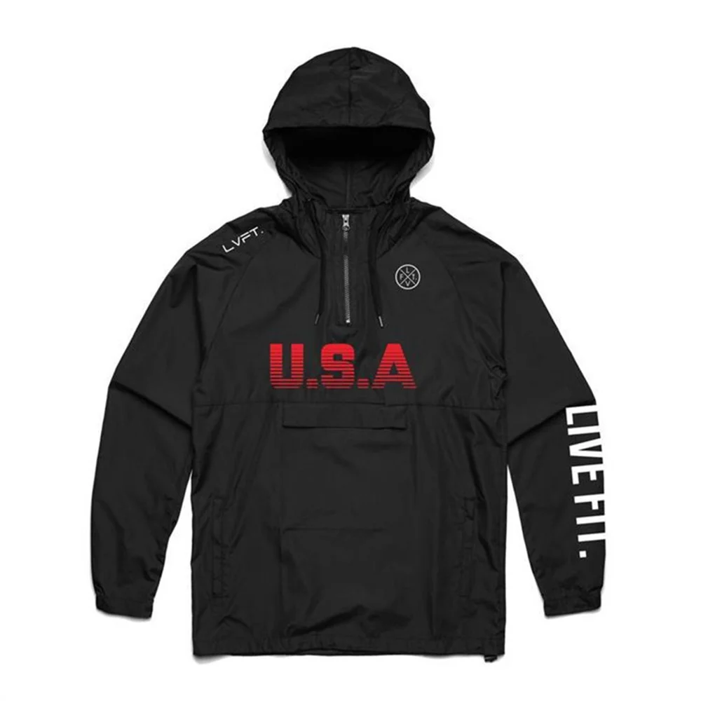 

Men's Fitness Hooded Sweatshirts Zipper Nech Hoodies Training Bodybuilding Running Sportwear Loose Casual Breathable Jackets