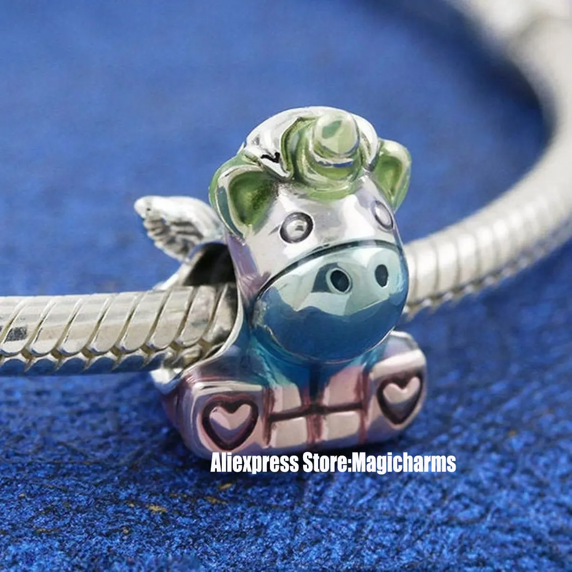 925 Sterling Silver Colourful Rainbow Bruno the Unicorn Charm Bead Fits All European Pandora Jewelry Bracelets Necklaces