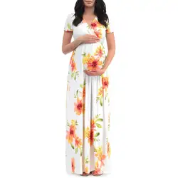 Women's Maternity Dresses Short Sleeve Leaf Print Dress Pregnancy Sundress Women Pregnants Fashion Soft Polyester Dresses S-XL