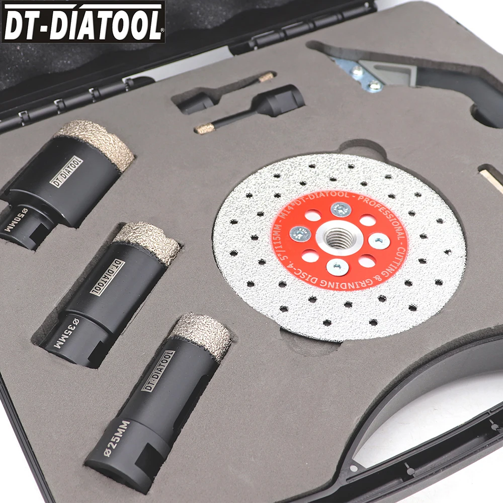 DT-DIATOOL 1set Diamond Drilling Core Bits for Porcelain Tile Hole Saw Cutter Double Cutting Grinding Discs Set M14 Thread