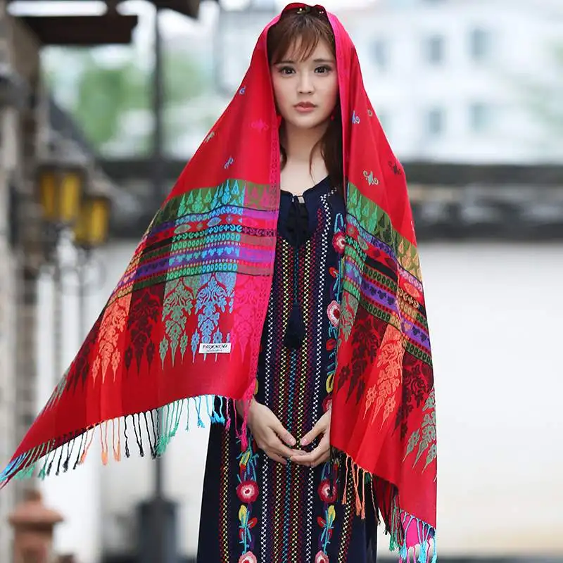 

New Arrival Fashion Green Reversal Two Side Women's Printing Pashmina Cotton Tassel Shawl Scarf Blanket Warp Warm 190x70cm