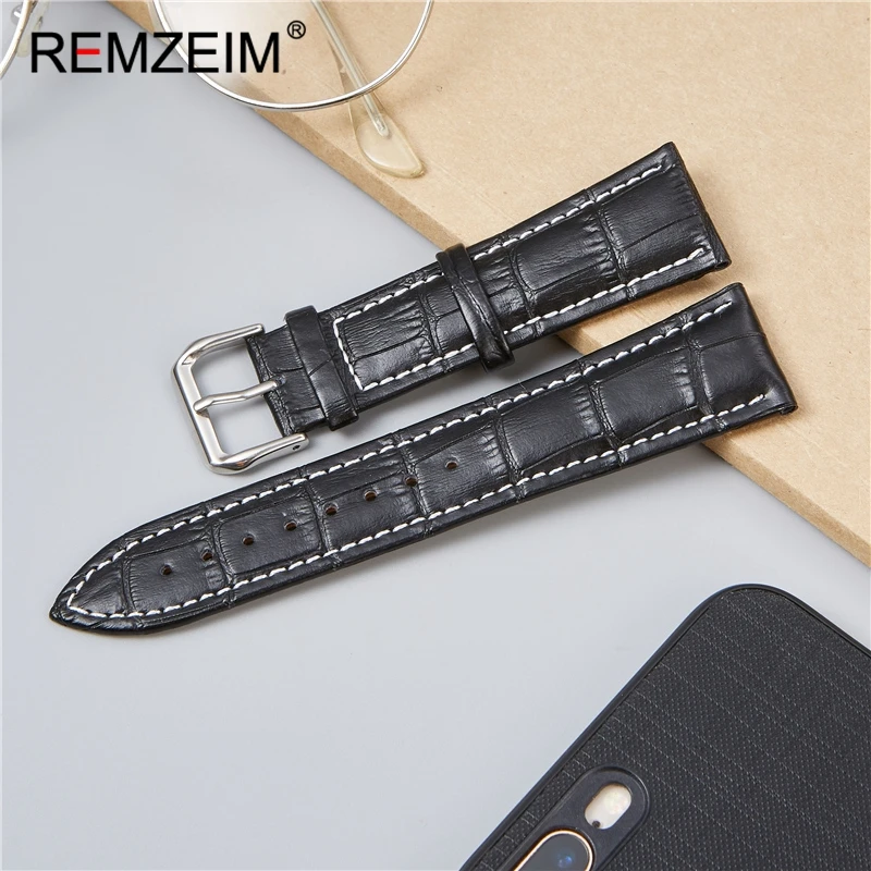 REMZEIM Calfskin Watchband Collection Watch Strap Belts Bracelets Cowhide Leather 16mm 18mm 20mm 22mm 24mm Strap Men Women