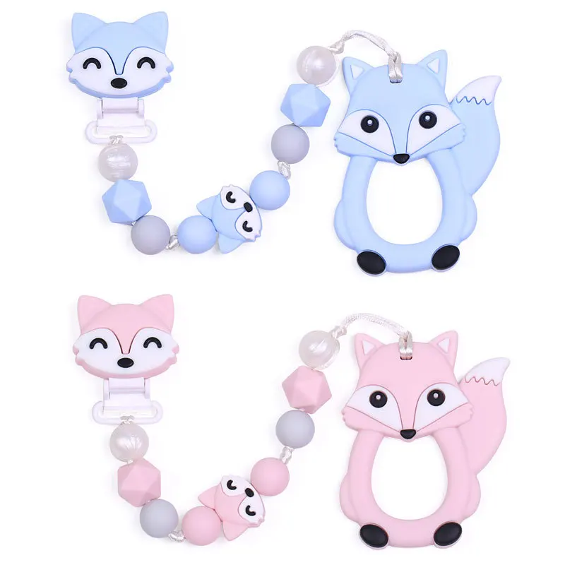 LOFCA Silicone Beads 2pcs Mini fox Food Grade Silicone Teether BPA Free Baby Teething Chew Toy Pacifier Chain Nursing Necklace