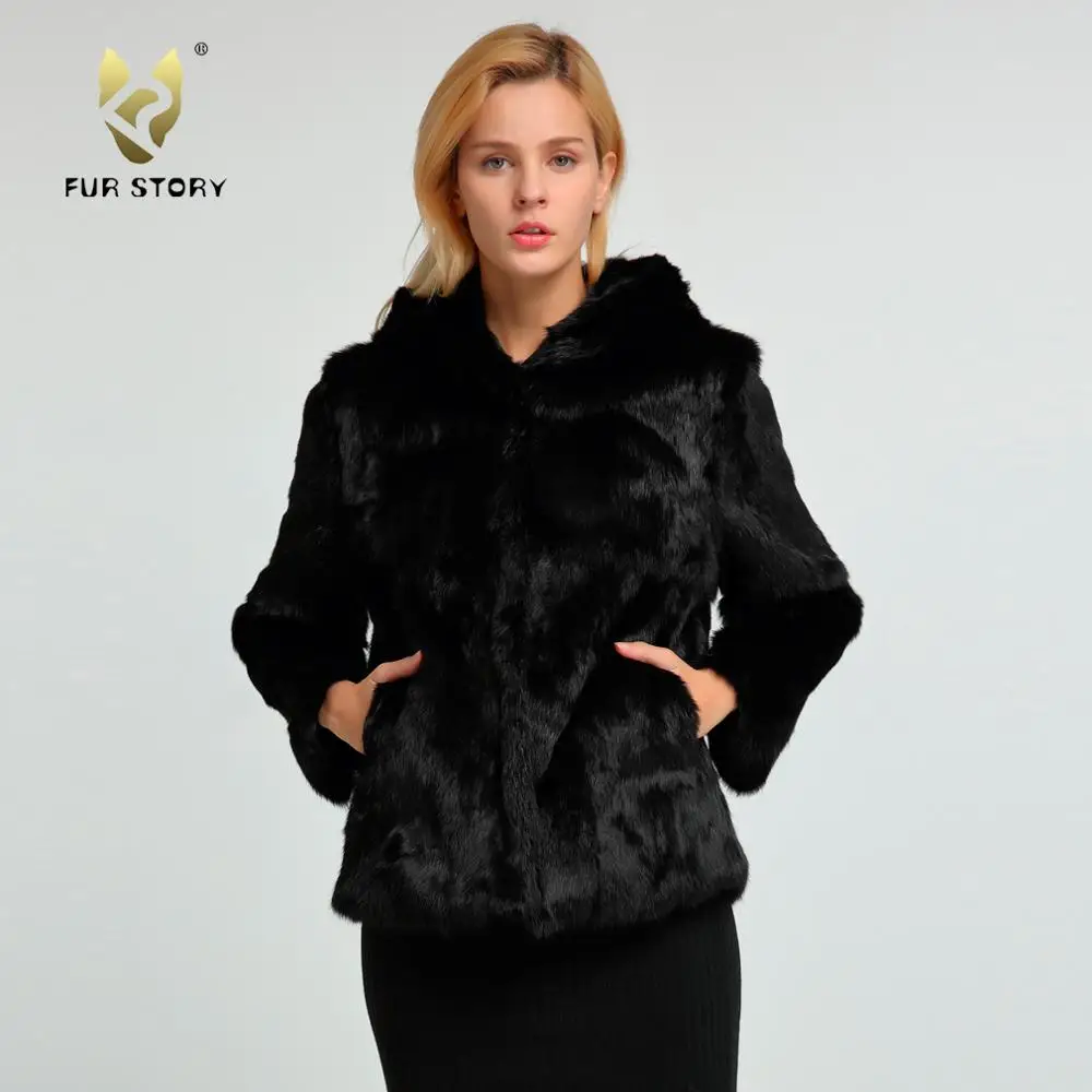 

Women's Coats Rabbit Fur Coat Fuzzy Warm Fur Coat Women Jacket Winter jacket Women Outware With Hood Fur Story FS151249H