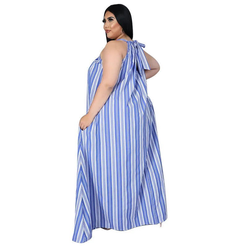 L-4XL 2022 summer plus size women clothing fashion stripe halter sleeveless casual club sexy dress  Wholesale Dropshipping