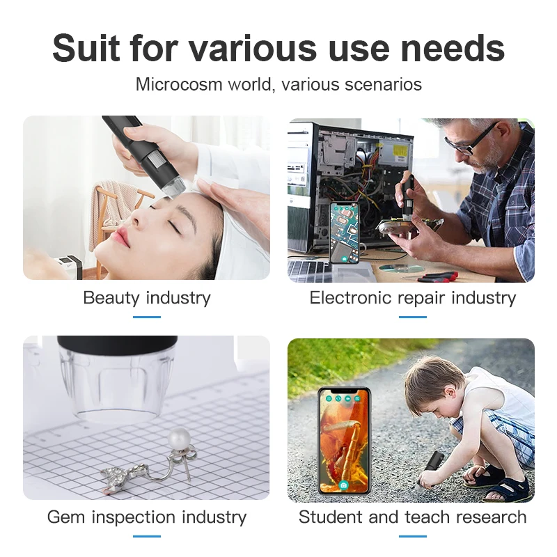 ポータブルデジタルwifi顕微鏡,1000x,ワイヤレス,Android iOSアプリ,50-1000xズーム,8LED,ビーaty,宝石の修復