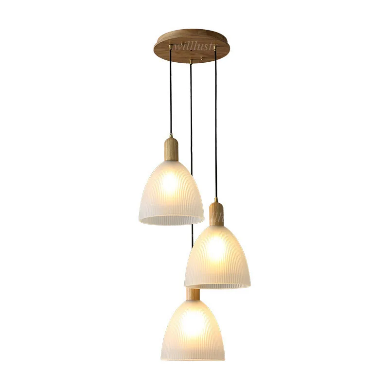 Japan Style Glass Pendant Light Retro Wood Suspension Lamp Hotel Dining Living Room Office Cafe Bakery Creative Hanging Lighting