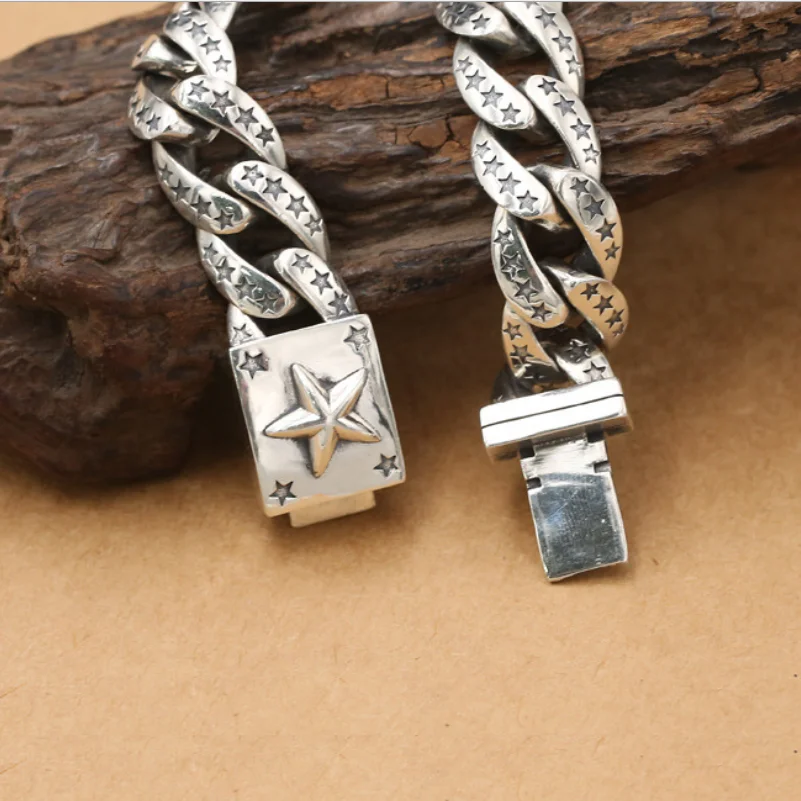 Real Silver Domineering Heavy Saddle Bracelet Men Male S925 Sterling Silver Personality Creative Whip Bracelets Jewelry