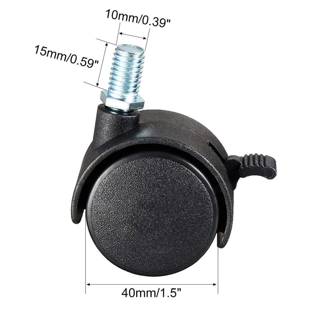 uxcell 4pcs-20pcs 1.5inch 2inch Swivel Caster Wheels Nylon 360 Degree M6 M8 M10 Threaded Stem Caster Wheel with Brake no Brake