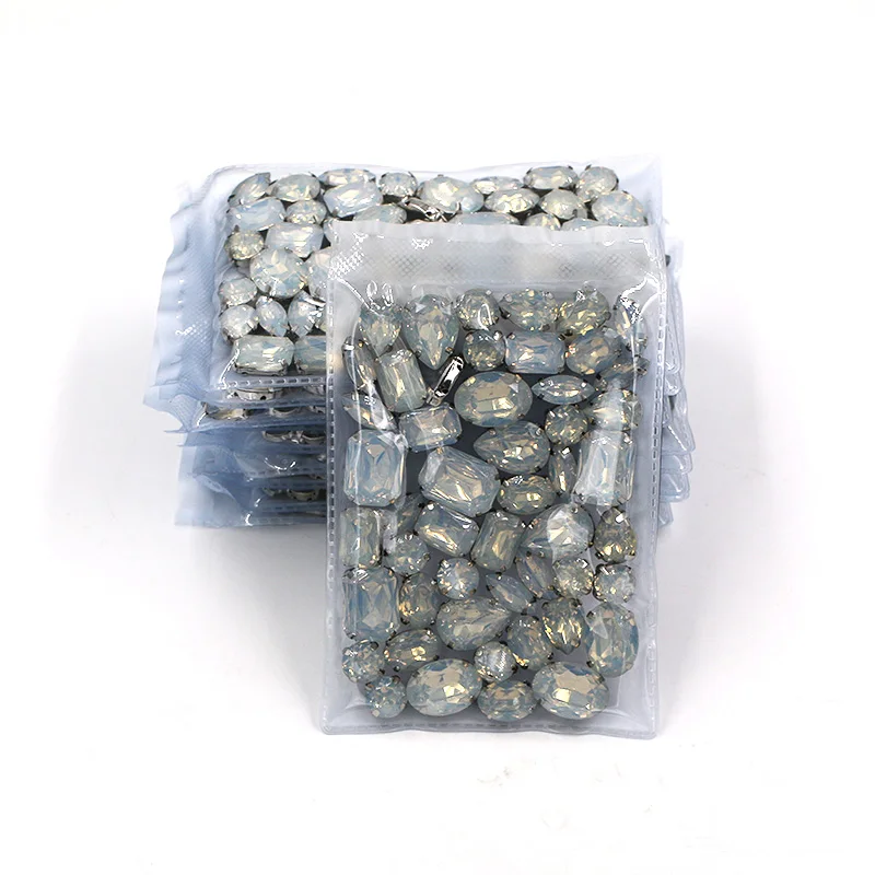 New Wholesale 5 bags mixed shape White rhinestones Resin silver base sew on rhinestones for Clothing accessories