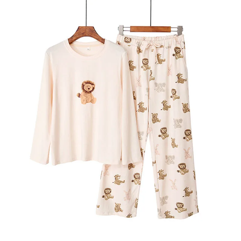 Cute Cartoon 2PCS Pajamas Set Casual Modal Long Sleeve Nightwear Women Sleepwear Loose Pyjamas Intimate Lingerie Soft Homewear