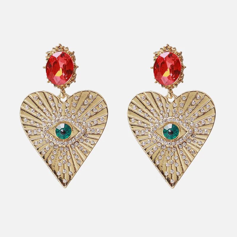 

Baroque Vintage Earrings Crystal Big Heart Earrings for Women Evil Eye Earring Hihop Jewelry Femme Brincos Gold Earring Bijoux