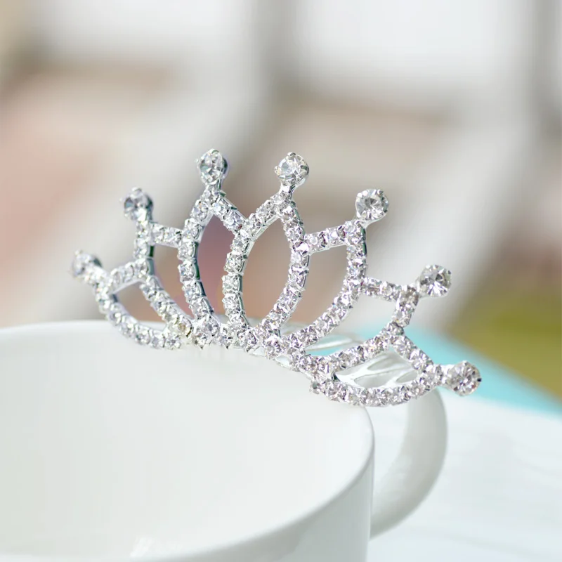 Flower Girls Clear Stone Small Crown Tiara Hair Accessories Wedding Party Girls Kids Tiara Jewelry