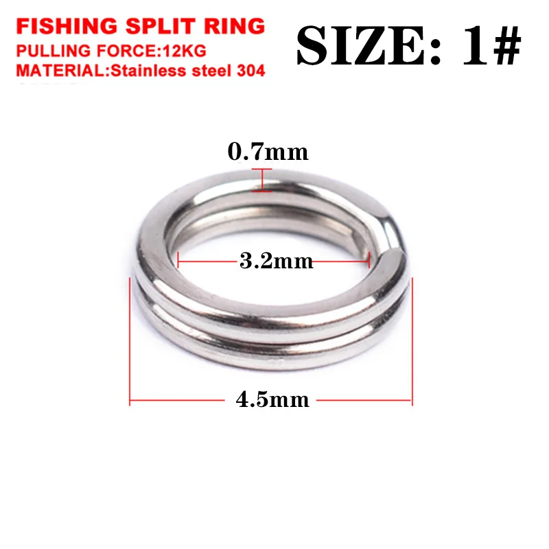 Aço inoxidável Split Ring Connector, Heavy Duty Pesca Anel Duplo, Acessórios de pesca, diâmetro de 4mm a 6mm, 100pcs por lote