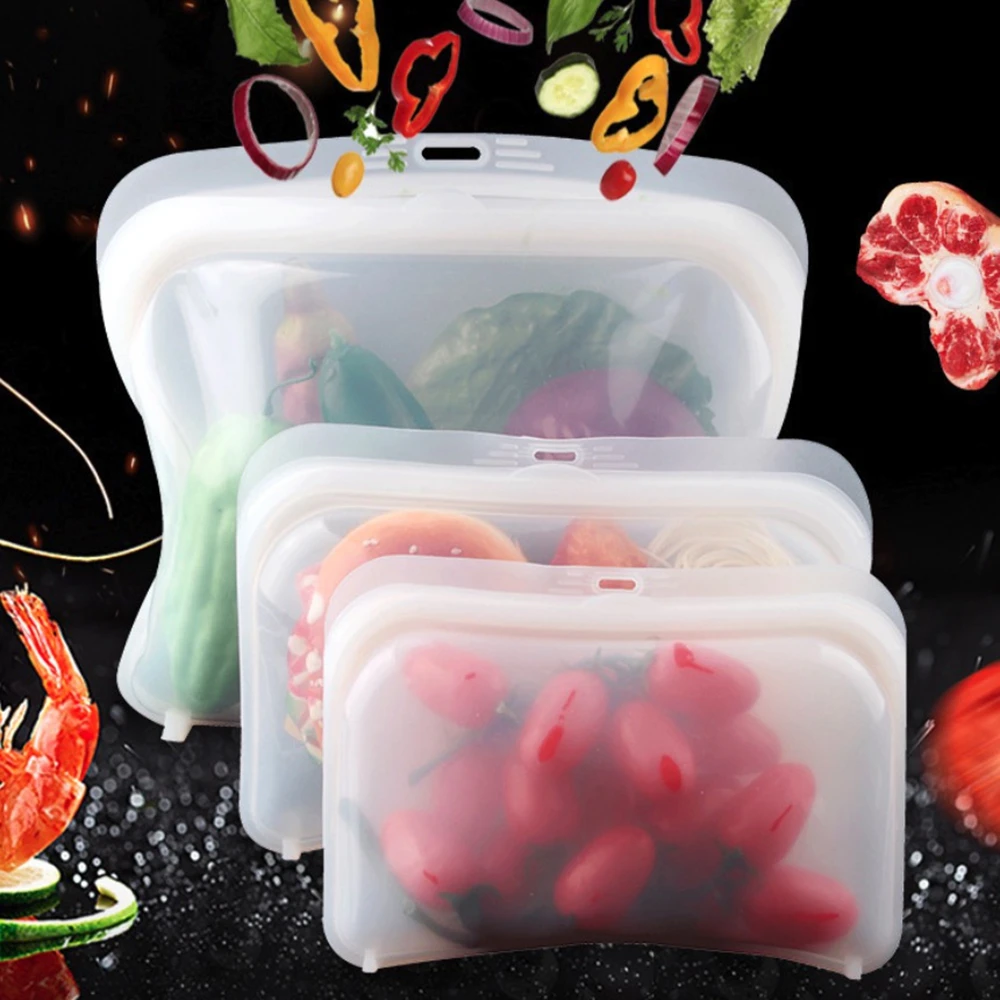 1 Set Silicone Food Storage Bags Ziplock Sandwich Bag Freezer Bags Microwave Safe Airtight Fresh Bag Reusable Food Organizer Bag