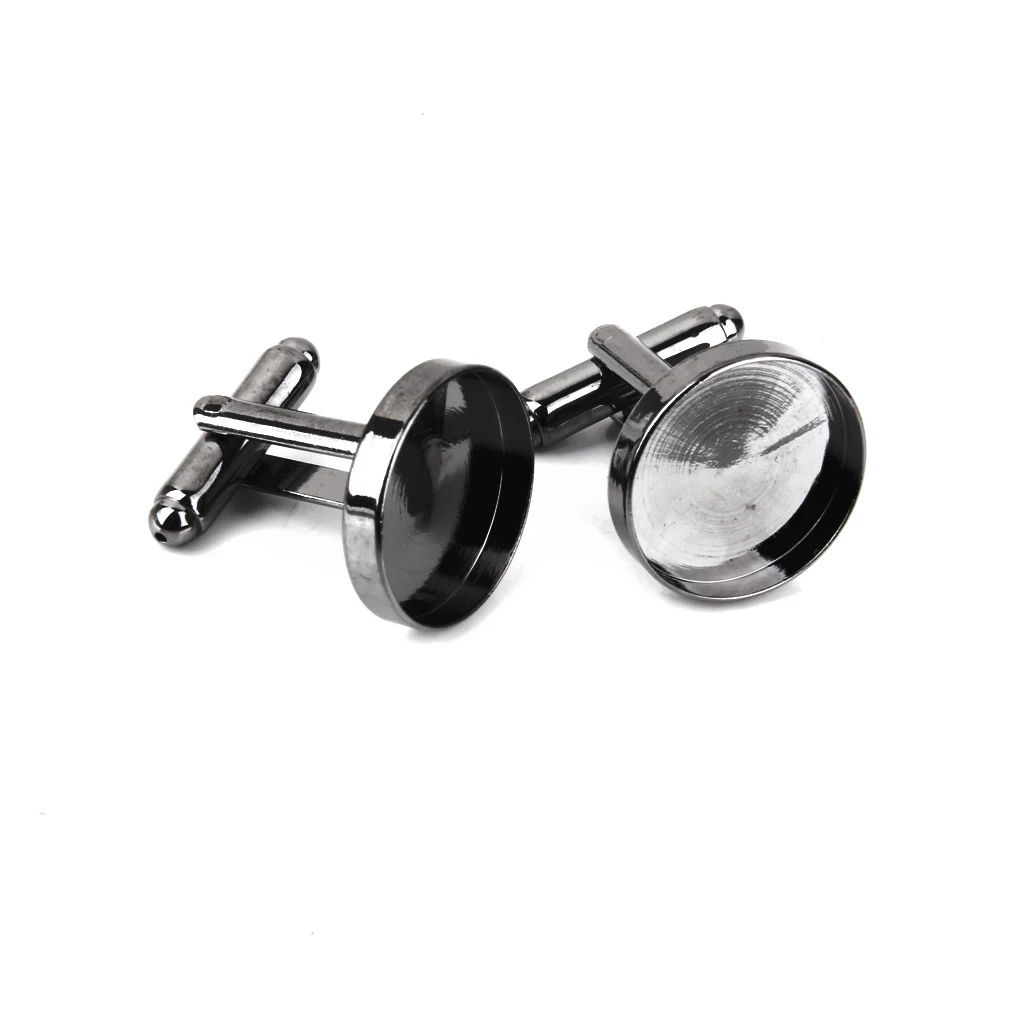 10Pcs ขายส่ง 16 มม.การตั้งค่าที่ว่างเปล่าฐาน Pad Cuff Links Cufflinks DIY สีดำ