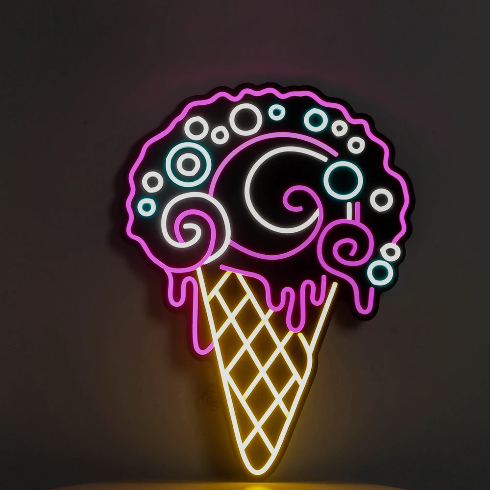 Creative Neon ICE CREAM Logo Flexible Neon Strip Sign Neon Light Artwork Decorative Neon Wall Art for Home Café Dessert Station